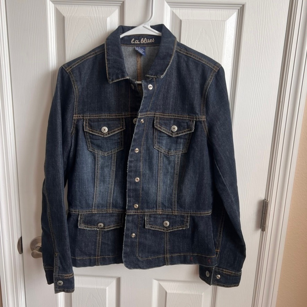 LA Blues Denim Jacket Womens Small Button Front Pockets Dark Wash Retro